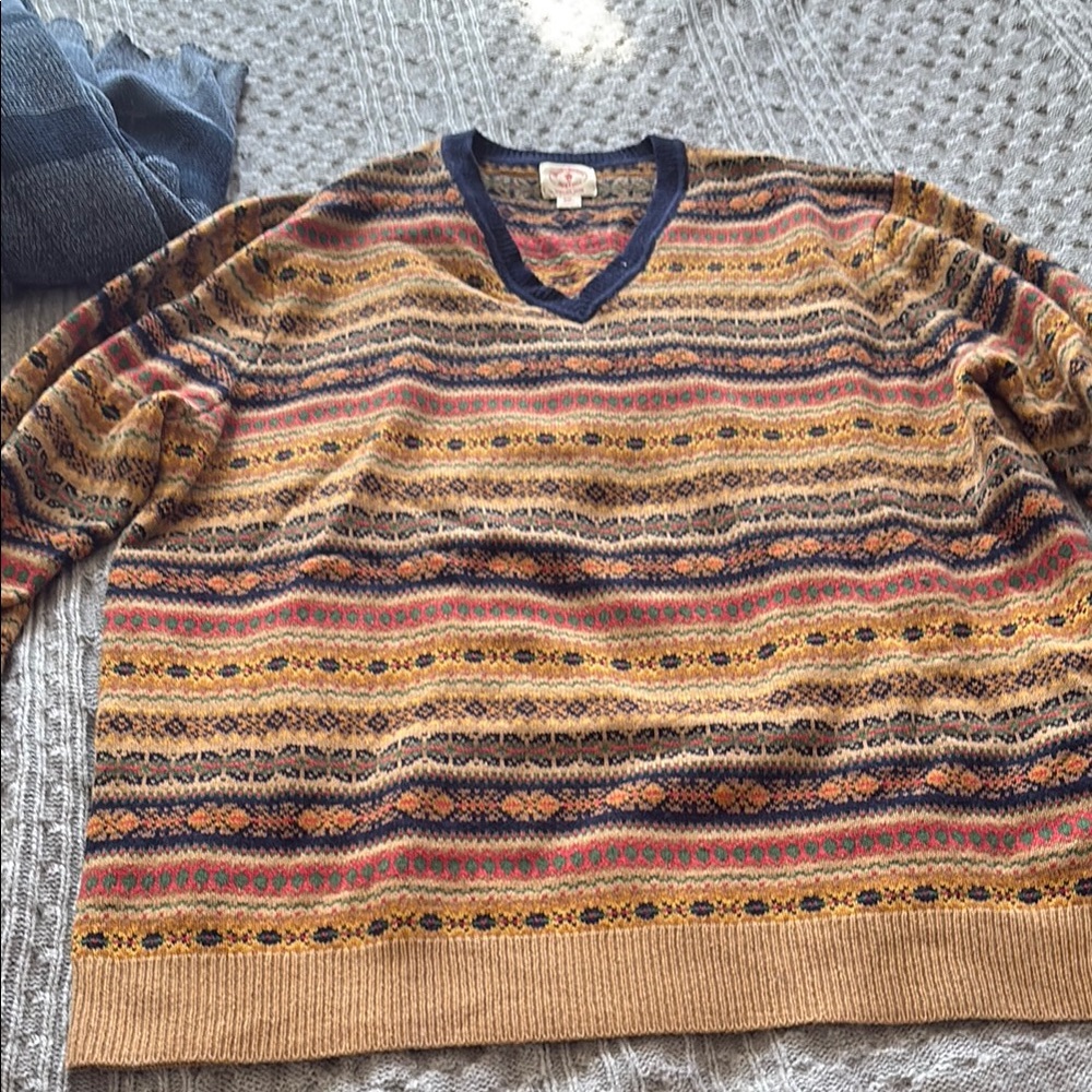 Brooks Brothers red Fleece fair isle V-Neck Sweater